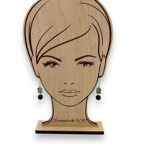 Faceted Black Onyx Earrings 925 Sterling Silver French Hooks - Picture 7 of 13